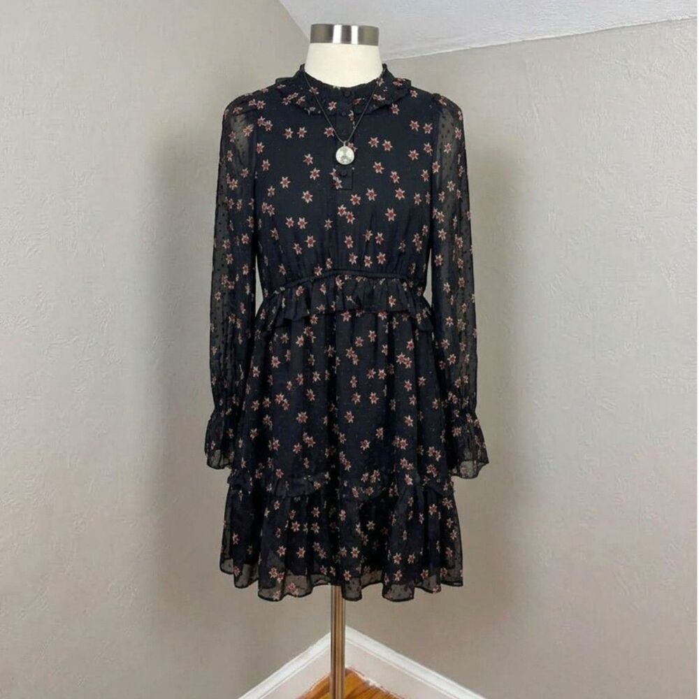 & Other Stories | Black Floral Print Ruffle Tiered Mini Dress Size EUR 34 US 2